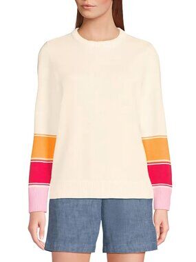 Lands' End Drifter Crewneck Sweater Striped Sleeve Sustainable Cotton Size M